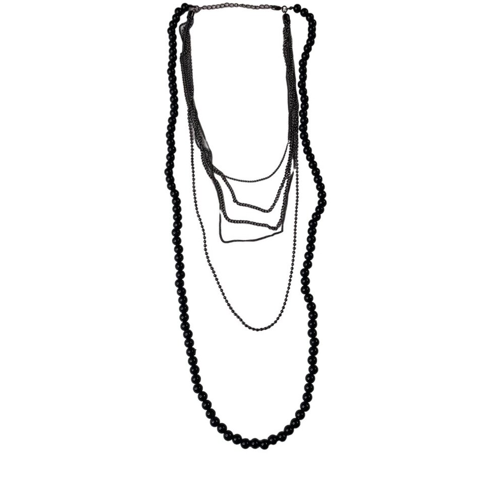 Multi Strand Beaded Chain Necklace Fashion Jewelry Black u